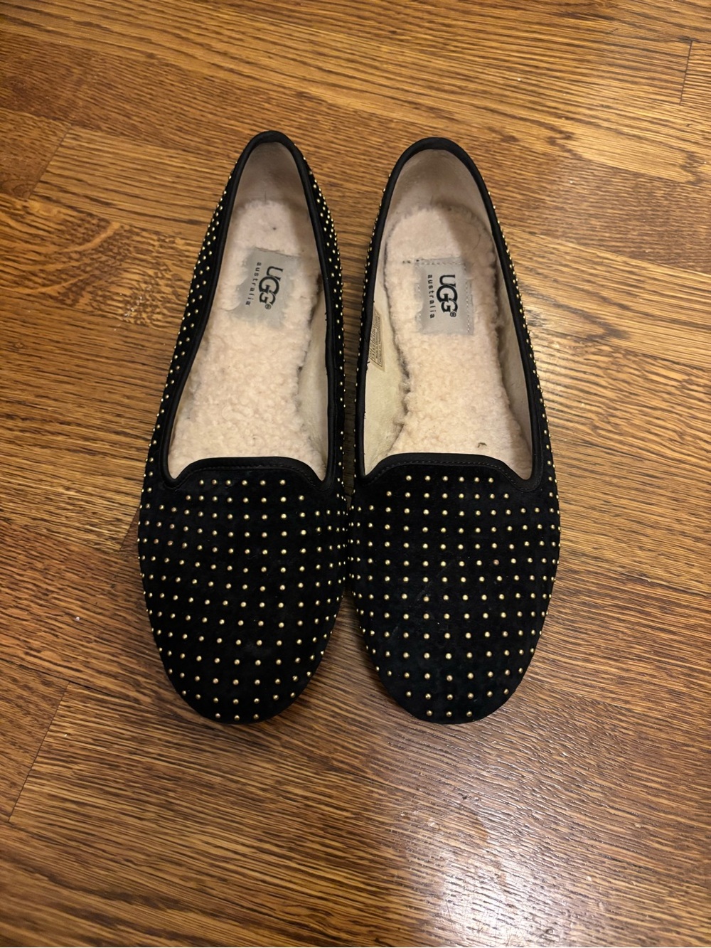 UGG Black Studded Slip-On Flats with Shearling Lining